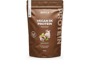 NUTRI + Nutri+ Proteínes vegetaliens - Noisette 1000g - Mélange de Protéines 3k - Protéine de Pois, Soja et Tournesol en Poudre - sans Lactose - Végétalienne - à faible Teneur en Glucides