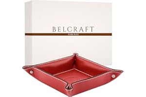 BELCRAFT Orvieto Svuotatasche in Pelle, Realizzato a mano da Artigiani Toscani, Porta Oggetti, Rosso (19x19 cm)