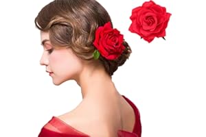KAREERAN Red Flower Hair Clip, Artifical Rose Hair Clip Flower Girl Accessories for Vintage, Flower Brooch for Party Wedding Beach Bridal Accessory 1 Pack 10CM