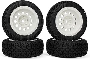 KINGCOO RC - Set di pneumatici e ruote per auto, 4 pezzi, 75 mm, in gomma e plastica vintage, per 1/10 RC On-Road Racing Auto 1/16 RC Rally Auto per Kyosho Tamiya Traxxas HSP HPI (bianco)
