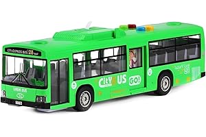 Cemirk Bus Toy for Boys and Girls Ages 1 and Up - with Lights and Sounds, Realistic Tires, Simulated Functional Doors, Friction-Powered Movement, Green