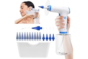 WildFun Nettoyage Oreilles, 500ML Nettoyant Electrique pour Elimination du Cérumen Rechargeable avec 4 Modes de Nettoyage, 15 Embouts et un Bassin de Récupération de l'eau