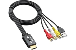 eSynic RCA zu HDMI Konverter, 1080P AV zu HDMI Mini CVBS Audio Video Adapter, 16:9/4:3 Umschaltung, Unterstützt PAL/NTSC für Wii/PS1/PS2/N64/Xbox