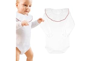 BOD HOME, Body para Bebés Manga Larga, Algodón 100%, Cuello con Volante Bordado, Unisex, De 0 a 24 Meses, Body con Cuello Bordado, Cómodo, Suave, Body Elegante, con Broches de Presión, Recién Nacido.
