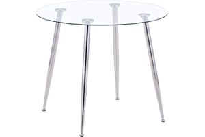 GOLDFAN Tavolo da Pranzo rotondo in Vetro Tavolo da Pranzo Moderno da Cucina con Gambe Cromate per Sala da Pranzo Ufficio Lounge