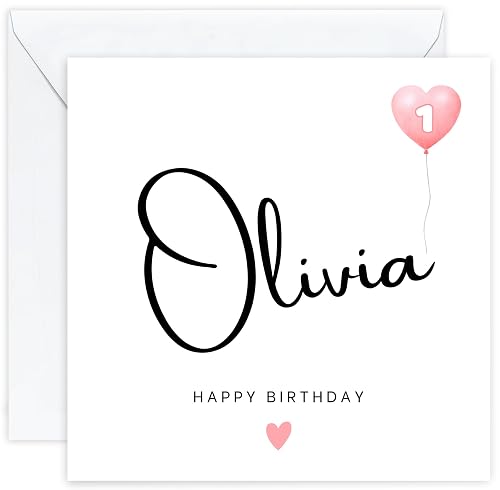 Personalised 1st Birthday Card – First Birthday Card for One 1 Year Old Girls – Custom Unique Keepsake Card ideal for | Daughter | Granddaughter | Niece | Sister | Her | Girl | Female (Age 1)