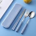 Home Cloud Premium Stainless Steel Cutlery Set of 3-Piece (Spoon, Fork, Chopsticks) Including Travel Spoon Box - Exquisite Portable Tableware for Customized Gifts (Blue)
