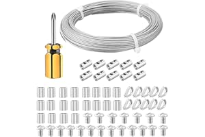 fshihine 30M Garden Wire for Climbing Plants, 2mm PVC Coated Stainless Steel Cable with Wire Rope Clips & Thimbles for Fence, Vine Eyes for Climbing Plants, Trellis, Outdoor String Light Hanging