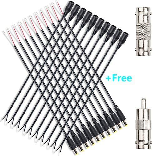 10pairs (10 Male 10 Female )12Inch DC Power Pigtails Adaptor DC connector Pigtail Cable with Free BNC Female with BNC Female to RCA Male for CCTV DVR Camera Lead Plug 3528 5050 Strip