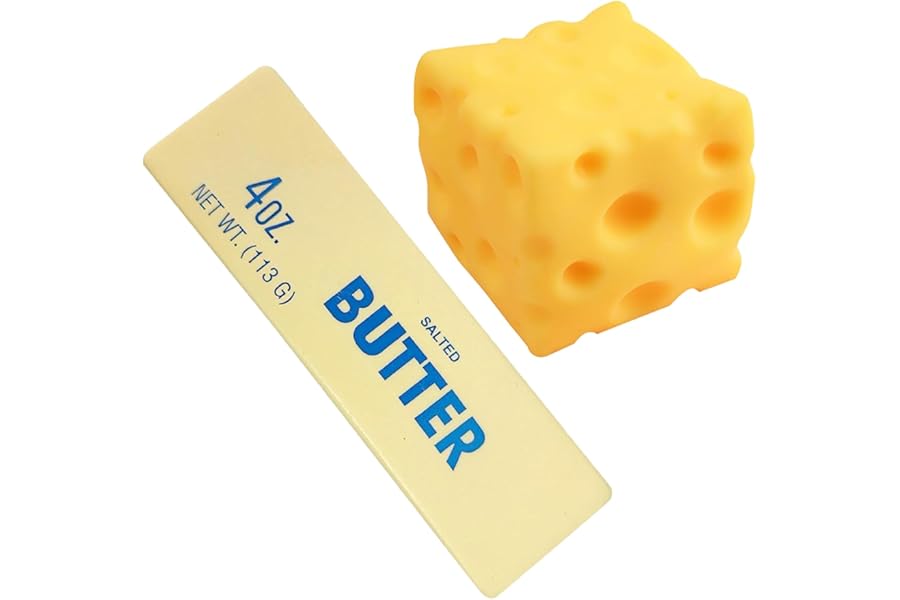 Butter Squishy, Cheese Squishy, Salted Butter Design Stress Relief Squishies for Desk, 4oz Replica Sensory Fidget for Adults, Funny-Themed Office Decor (6CM Cheese+Butter)