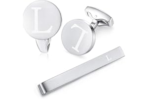 HONEY BEAR manschettenknöpfe & krawattennadel Set Initialen Buchstabe Herren Edelstahl Hochzeit Cufflinks Manschettenknopf Silber，A-Z,MEHRWEG