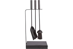 HAMMER AND TONGS Hammer & Tongs Goodwood 4 Piece Fireside Companion Set - Black Iron Fireplace Tool Set with Brush, Poker, Shovel and Stand - Durable Compact Hearth Accessories for Log Burners, Stoves
