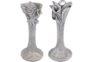 MATCHES21 HOME & HOBBY Matches21 Lot de 2 vases funéraires avec colombe et fleurs – Vases de cimetière étroits pour arrangements funéraires Ø 6 x 17 cm – Résistant aux intempéries