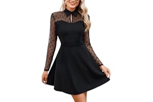 Svanco Womens Wedding Guest Dress Lace Elegant Long Sleeves Black Dress for Party Evening Cocktail Dress Bridesmaid Dress High Waist Hollow Out Casual Dress Vintage Work Dress for Mini Ball Gown