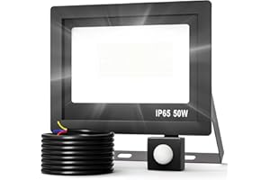 Realky 50W Fari Led da Esterno con Sensore di Movimento, IP65 Impermeabile Faretto Led Esterno 5000LM, 72 LED 6500K Bianca Fredda - Fari Led Interna ed Esterna per Giardino Cortile Garage