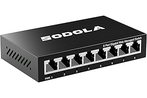 SODOLA 8-portowy Gigabit Easy Smart Managed Ethernet Switch, metalowa obudowa, agregacja LACP Link, QoS, IGMP Snooping, VLAN przełącznik sieciowy