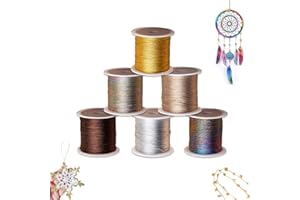 WWYSSZ 6 Rotoli di Filo per Collane Uncinetto, Filo di Seta Dorato e Argentato, Filato Gioiello per Bigiotteria Uncinetto, Cordoncino Metallizzato per Gioielli, Filo Artigianale DIY e Cordino da Imballaggio