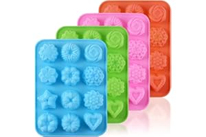 Newk Stampo in silicone a forma di fiore per cioccolato, 12 cavità, per feste, festival e artigianato fai da te, confezione da 4, verde, blu, rosa, arancione