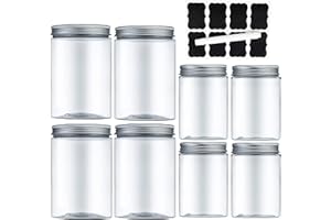 AOLIGEI MEIXI 8 Pieza Transparente Botes Cocina, Recipientes Slime, Contenedor Alimentos, Tarro Plastico con Tapa de Metal Atornillable (3.6L)