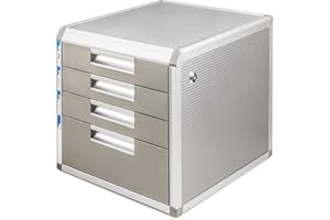 TUKA-i-AKUT Cajonera de Metal, con Cerradura, 4 Compartimentos A4, con Campos de Rotulación, Caja de Cajones de Almacenamiento Organización, Aleación de Aluminio, Extra Robusta y Estable, TKD8600-4F