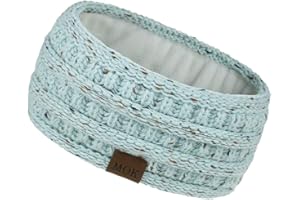 LUCKME Knitted Headbands for Women UK, Ladies Winter Headbands Thick Cable Knitting Elastic Head Wrap with Fleece Lined Thermal Winter Ear Warmer Fitness Turban Headband (B-Light Blue)