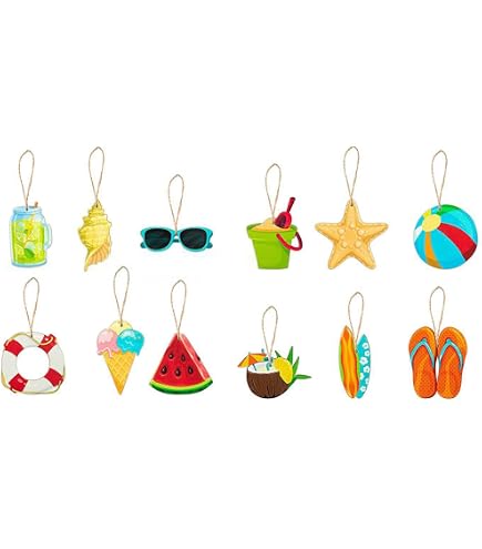 CANIPHA Sommer-Baumschmuck-Set – 36 Holzornamente Mit Seilen, Bunte Strandmotive, Für DIY-Deko Drinnen & Draußen
