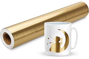 PRIME VINYL Rouleau de vinyle adhésif doré brossé, vinyle doré pour Cricut-30 cm × 305 cm - Vinyle adhésif permanent métallique, vinyle pour camée silhouette, machine de découpe, décalcomanie maison