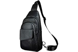 Le'aokuu Hommes en Plein air Voyage décontracté randonnée thé bandoulière Poitrine Sac à bandoulière Plate-Forme Une bandoulière Sac à Dos Hommes en Cuir 8013 (8013 A3 Noir)
