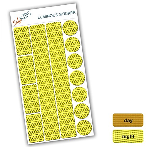 SafeKIDS luminous sticker, YELLOW, 13 stickers for pushchairs, bicycle helmets and more