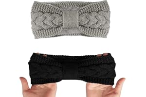 SUJAHHUJIQ Winter Knit Headbands Women, 2 Pcs Headbands Knitted, Hairband Ear Warmers Elastic, Hairbands Thicken Headwrap Headband for Ladies/Women/Girls Outdoor Sports Skiing Running Party Gift