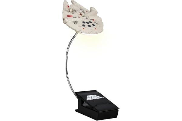Lampe de lecture Star Wars Faucon Millenium à clipser – Lampe de lecture sous licence officielle Disney, lampe à clip avec câble flexible, avec vaisseau spatial emblématique Han Solo, 3 modes