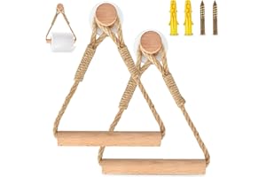 Ceisazira 2 Piezas Portarrollos Papel Higienico, Porta Rollos Papel Higienico Cuerda Vintage Portarrollo Papel Higienico Autoadhesivo, Soporte Papel Higienico Madera sin Taladro Toallero Portarrollos