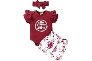 FYMNSI Tenue de Vêtements pour Bébé Nouveau-né Filles Ete Ensemble, Manche Courte Body Barboteuse et Short Imprimé Fleur et Bandeau