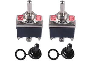 Interruptor Conmutador de Palanca ON-OFF-ON 3 Posiciones 6 Pin DPDT 15A 250VAC / 20A 125VAC con Tapa de Arranque Impermeable por Poweka (2 Juegos)