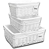 Arpan Set di 3 cesti in vimini bianchi con fodera in tessuto bianco