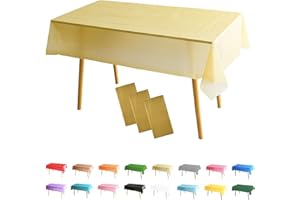 POPOYU 3 Pack Gold Table Cloth Party Disposable Tablecloths Table Covers,137x274cm Rectangle Large Plastic Tablecloth Gold Party for Picnic,Baby Shower,Wedding,Birthday,Halloween,Christmas Table Decorations