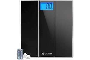 Etekcity Báscula para peso corporal, báscula digital para baño con tecnología Step-On, piedra/kgs/libras, gran pantalla LCD retroiluminada, vidrio templado de 300 x 300 x 6 mm