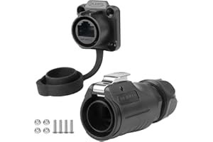 CNLINKO LP-20 RJ45 Set Connettore Impermeabile, Connettore Ethernet CAT6 Connettore Dual Port 8P8C Presa da Pannello IP68 Connettore Impermeabile (Set Nera RJ45 a 4 Fori)