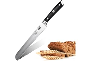 SHAN ZU Cuchillo Panero 20cm, Cuchillo Cocina Serrada de Acero Inoxidable Alemán 5Cr15MOV, Mango de Madera Ergonómico, Cuchillo Sierra para Cortar Panes Caseros, Tostada, Pasteles - CLASSIC Series