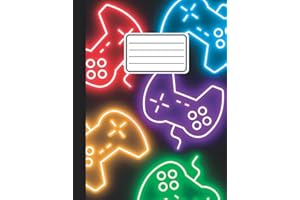 Composition Notebook: Wide Ruled Lined Paper 110 pages (55 sheets) 9-3/4 x 7-1/2 inches Gamer Gaming Video Games Black Pink Purple Green Blue Colorful ... Supplies Students Gift Journal Comp Book