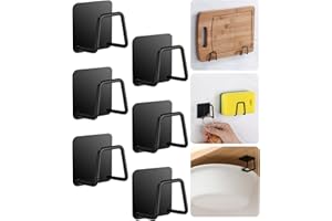 Azyvum Marco de Esponja,6 Unidades Duradero Impermeable para Fregadero de Cocina, Soporte de Esponja Universal Superautoadhesivo de Acero Inoxidable Accesorio de Cocina (Negro)