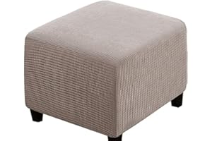 SWJ-swjssb Stretch Corduroy Ottoman Slipcover,Square Footstool Cover Large Brown Grey Black Footrest Pouffe Protector Covers With Elastic Bottom Washable Super Soft Ottoman Covers(Taupe,40x40 cm)