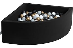 KiddyMoon 90X30cm/300 Palline Piscina di Palline Colorate ∅7Cm per Bambini Quarto Angolare in EU, Nero:Bianco/Grigio/Nero/Oro