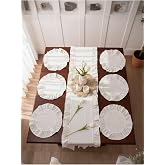 U&ccedil;kan home Fırfırlı keten 1 runner 6 amerikan servisi supla seti - 7 par&ccedil;a &ccedil;eyiz seti Bej 40 x 140