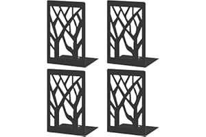 VFINE Moderne Buchstützen aus Metall für Regale, Motiv: schwarzer Baum, dekorative rutschfeste Buchstützen für Schreibtisch und Heimbüro, 4 Stück