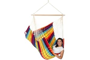 ‎AMAZONAS AMAZONAS - XL Hängesessel Brasil | Hängesessel ohne Gestell mit großer Sitzfläche, handgefertigt in Brasilien | Belastbar bis 150 kg; Sitzfläche 1,6m x 1,3m; Stablänge 1,1m | Farbe: Rainbow