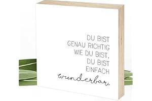 Wunderpixel® Wooden Picture Du bist einfach wunder, 15 x 15 x 2 cm for Standing/Hanging, Saying – Black and White Wooden Sign Wall Picture Stand Decoration in the Office Home Gift Idea Birthday