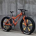 JAMCHE 26Inch Mountain Bikes, Adult Fat Tire Mountain Trail Bike, 27 Speed Bicycle, High-carbon Steel Frame Full Suspension Dual Disc Brake, 4.0 Inch Thick Wheel Mountain Snow Beach Bikes
