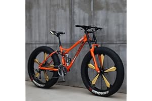 JAMCHE 26Inch Mountain Bikes, Adult Fat Tire Mountain Trail Bike, 27 Speed Bicycle, High-carbon Steel Frame Full Suspension Dual Disc Brake, 4.0 Inch Thick Wheel Mountain Snow Beach Bikes