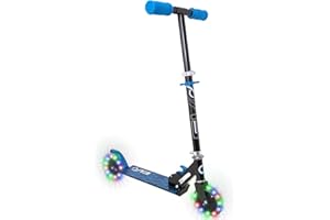 EVO Childrens Light Up Inline Scooter | Kids Push 2 Wheeled With Adjustable Handle Height | Easy Foldable Scooter For Boys And Girls| Kick Scooter For Kids Age 5-12